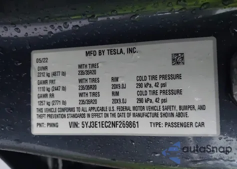 2022 Tesla Model 3 Performance Dual Motor All-Wheel Drive from USA, damaged, VIN 5YJ3E1EC2NF269861